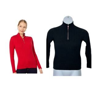 Tommy Hilfiger Black Cable Knit Ribbed Half Zip Long Sleeve Cotton Sweater Small